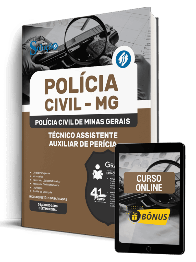 Apostila PC MG 2026 para Técnico Assistente Auxiliar de Perícia da Editora Solução