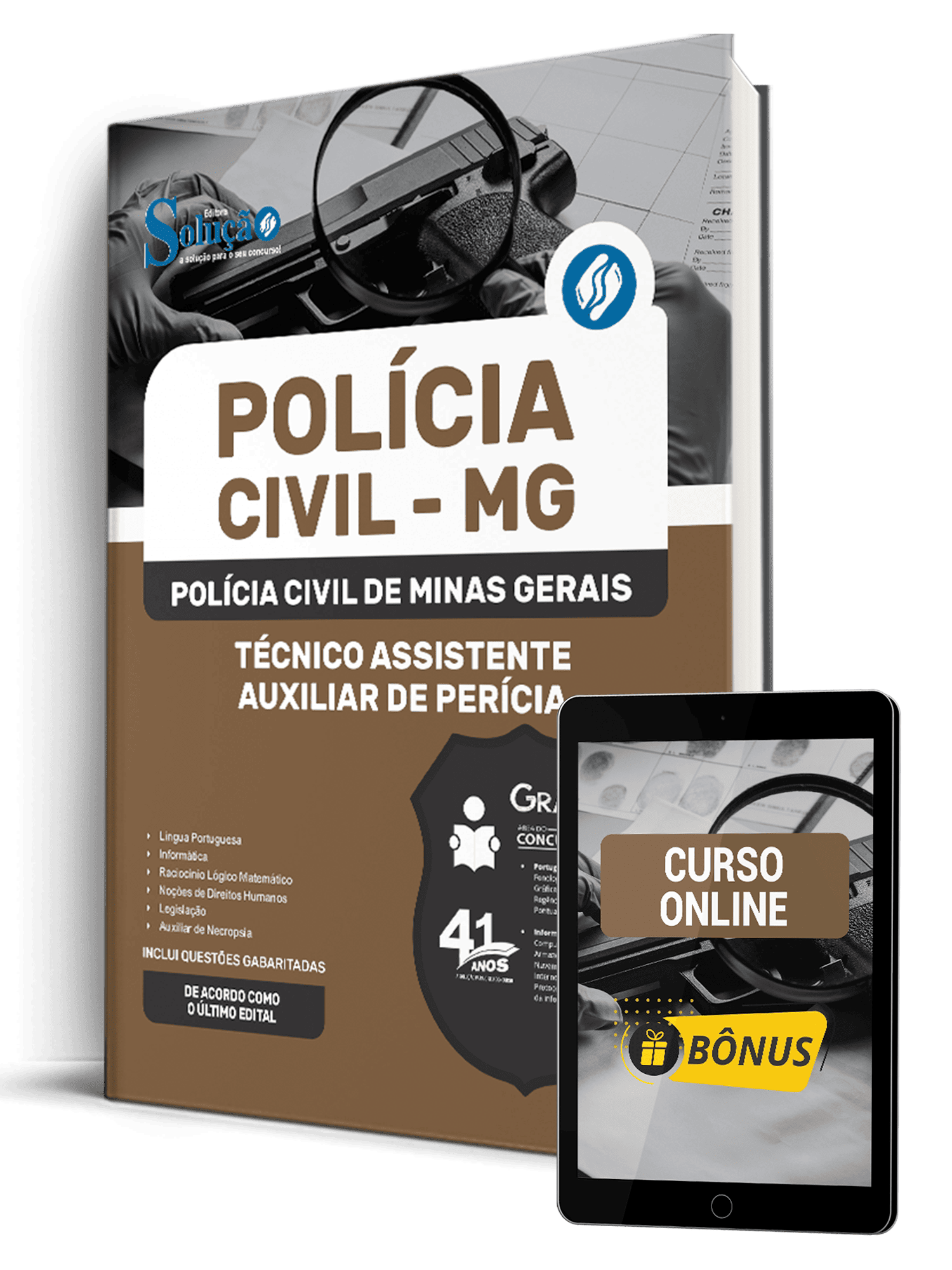Apostila PC MG 2026 para Técnico Assistente Auxiliar de Perícia da Editora Solução
